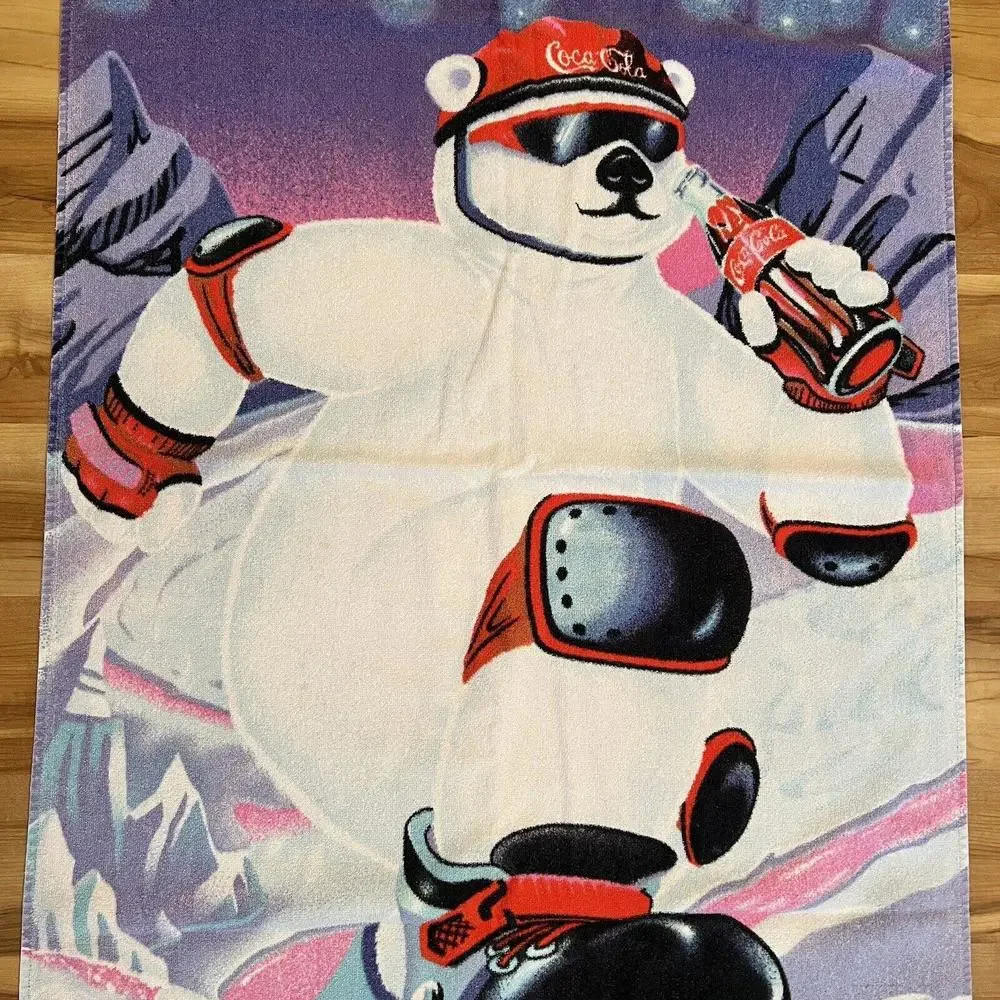 Vintage Coca Cola Bath Beach Towel Polar Bear Roller Skating 1998 90s 54”x26.5”